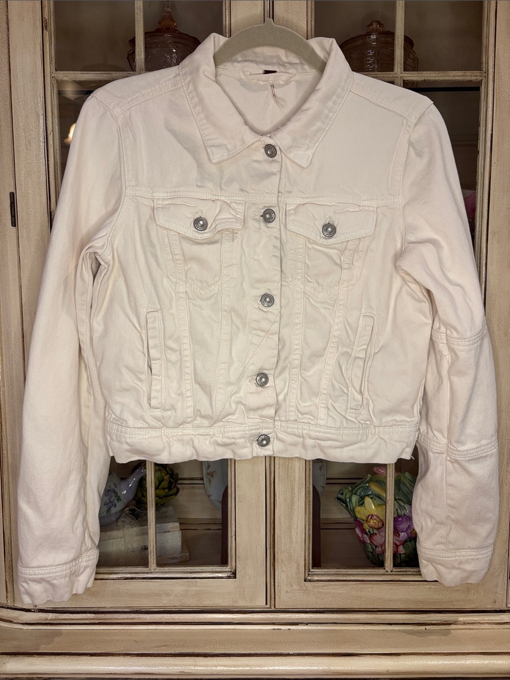 Free People Ivory Denim Jacket in 100% Cotton